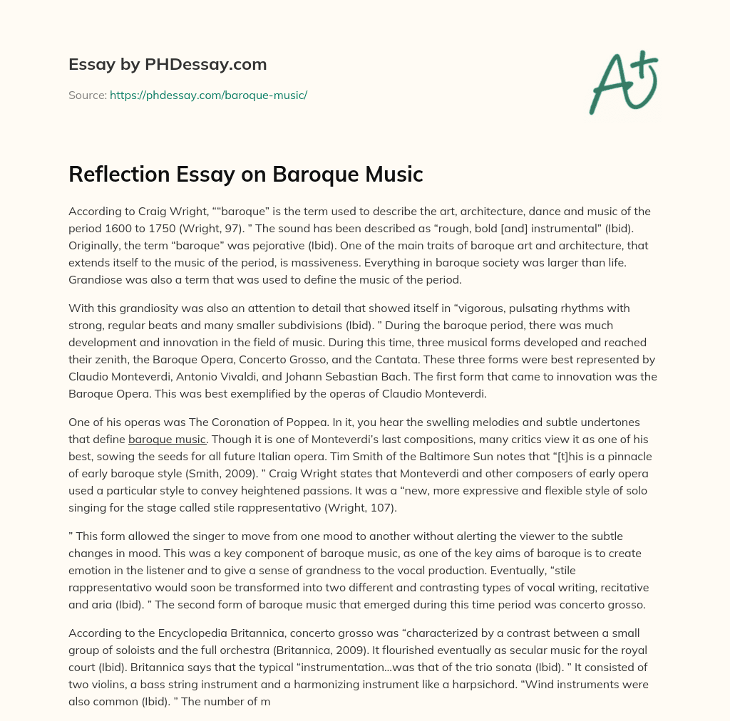 Reflection Essay on Baroque Music essay