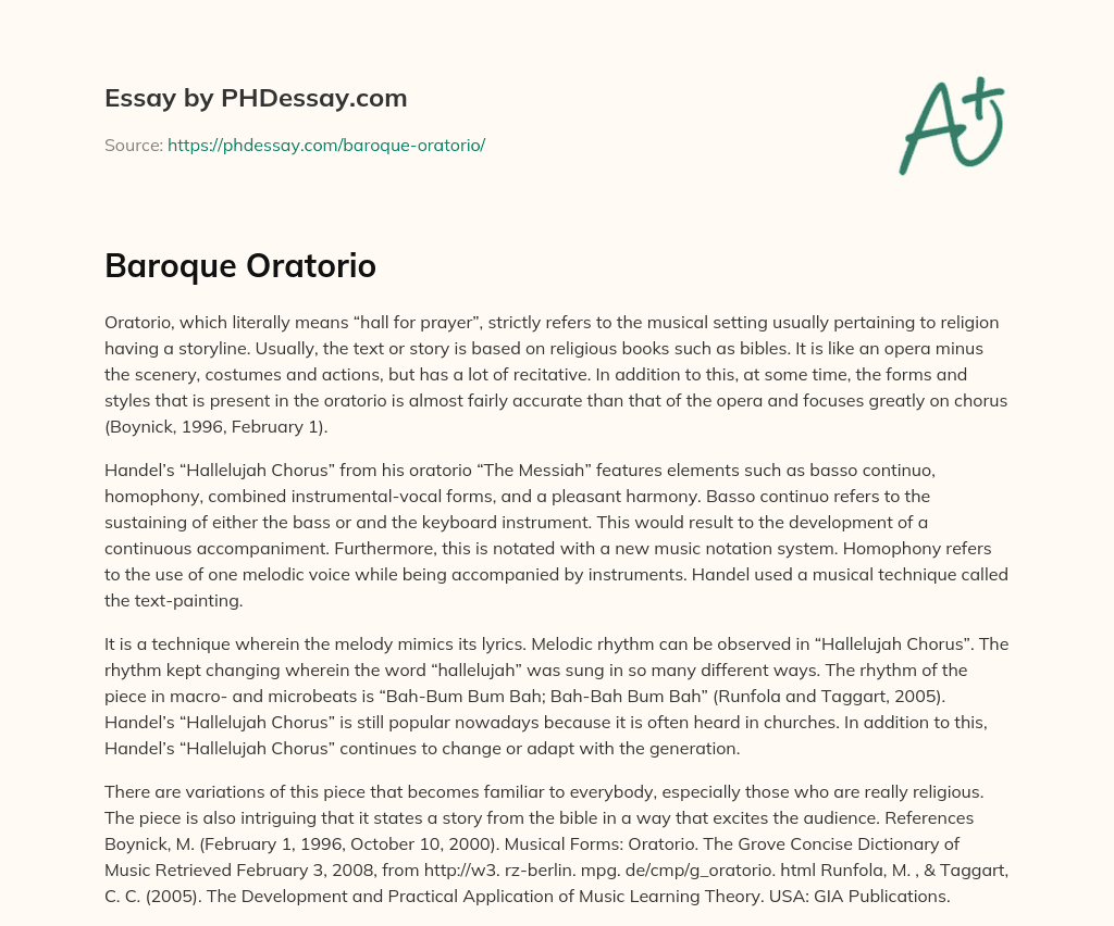 Baroque Oratorio essay