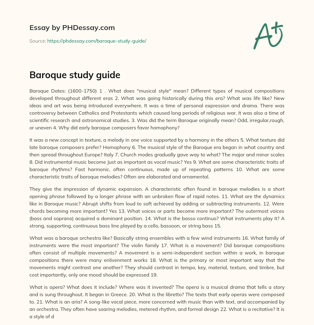 Baroque study guide essay