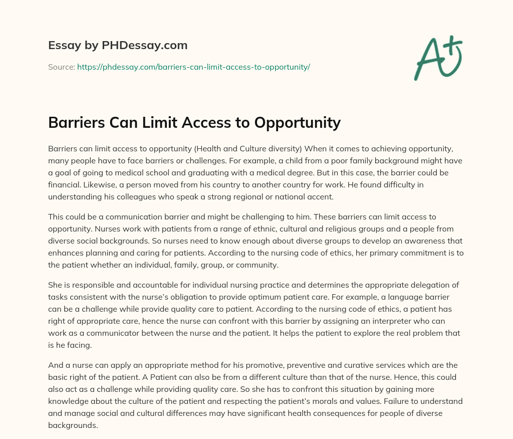 Barriers Can Limit Access to Opportunity essay
