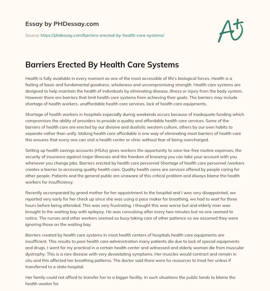 Barriers Erected By Health Care Systems essay