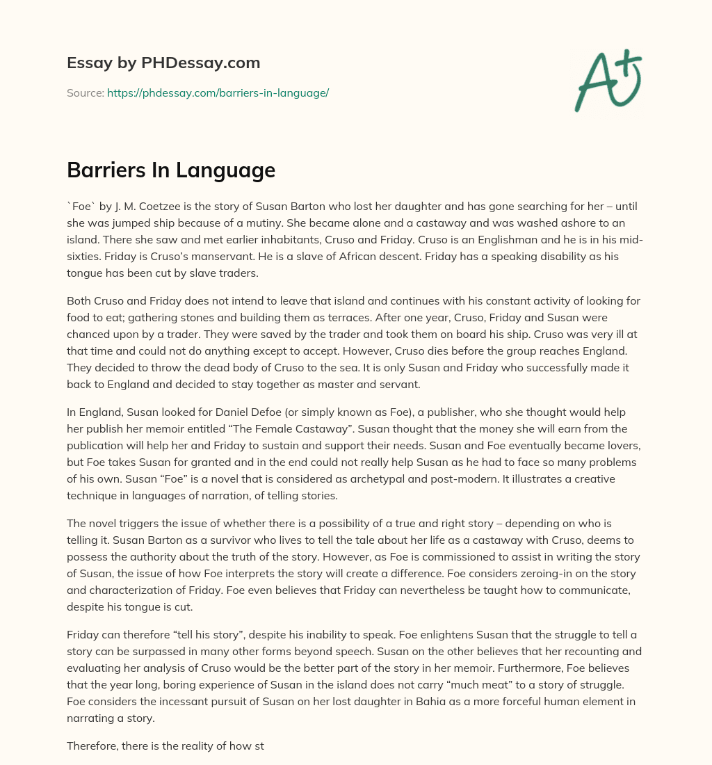 Barriers In Language essay