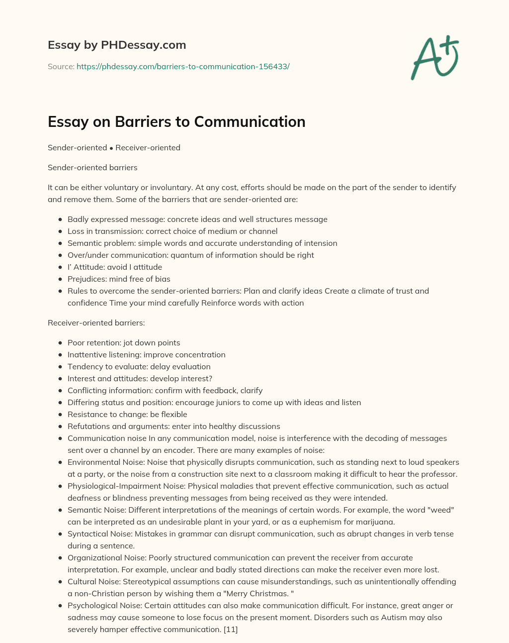 write an essay on the barriers to communication