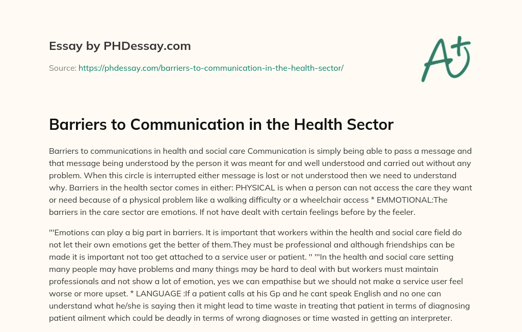 Barriers to Communication in the Health Sector essay