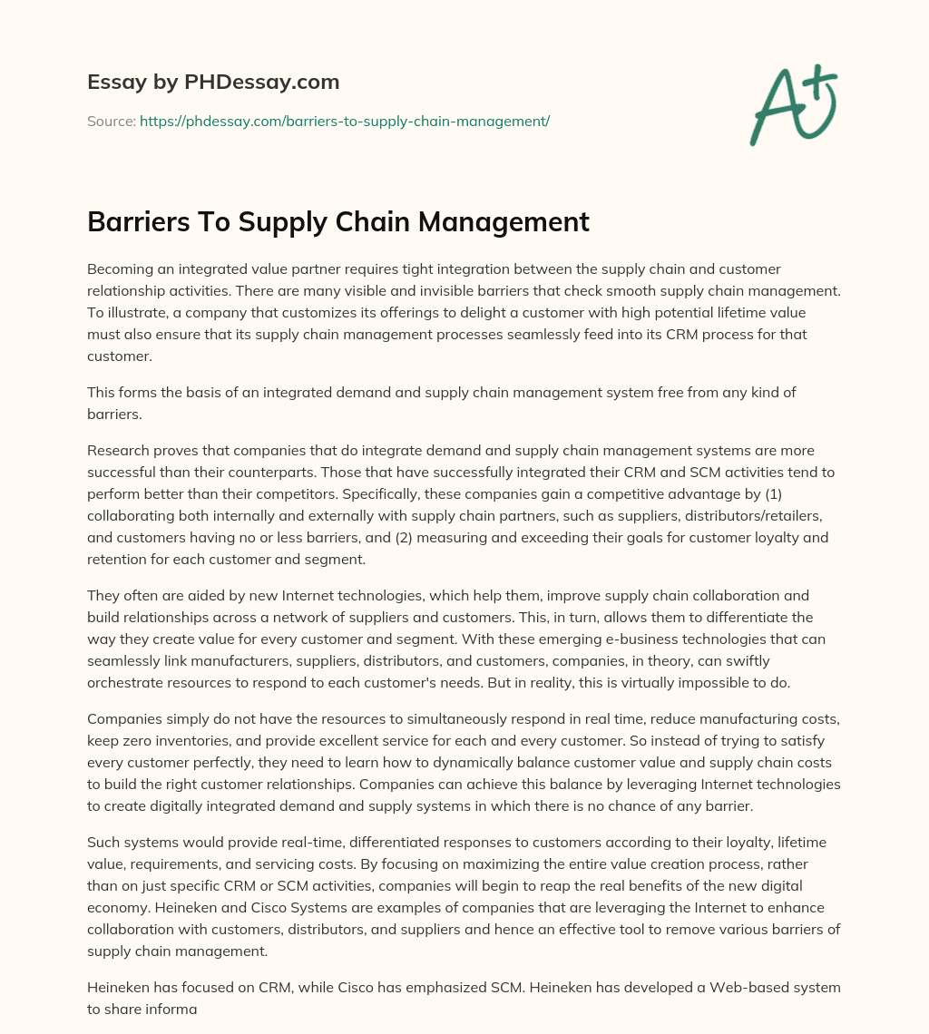 Barriers To Supply Chain Management