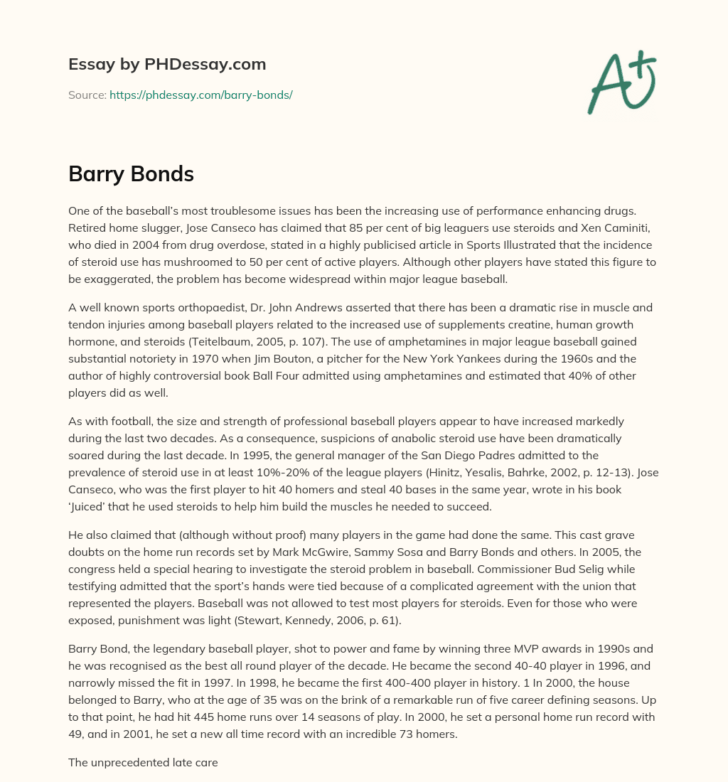 Performance Enhancing Drugs: Troublesome Issue in Baseball essay