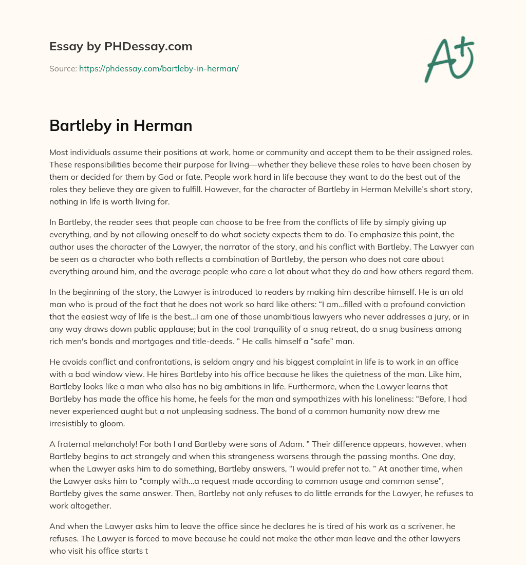 Bartleby in Herman essay
