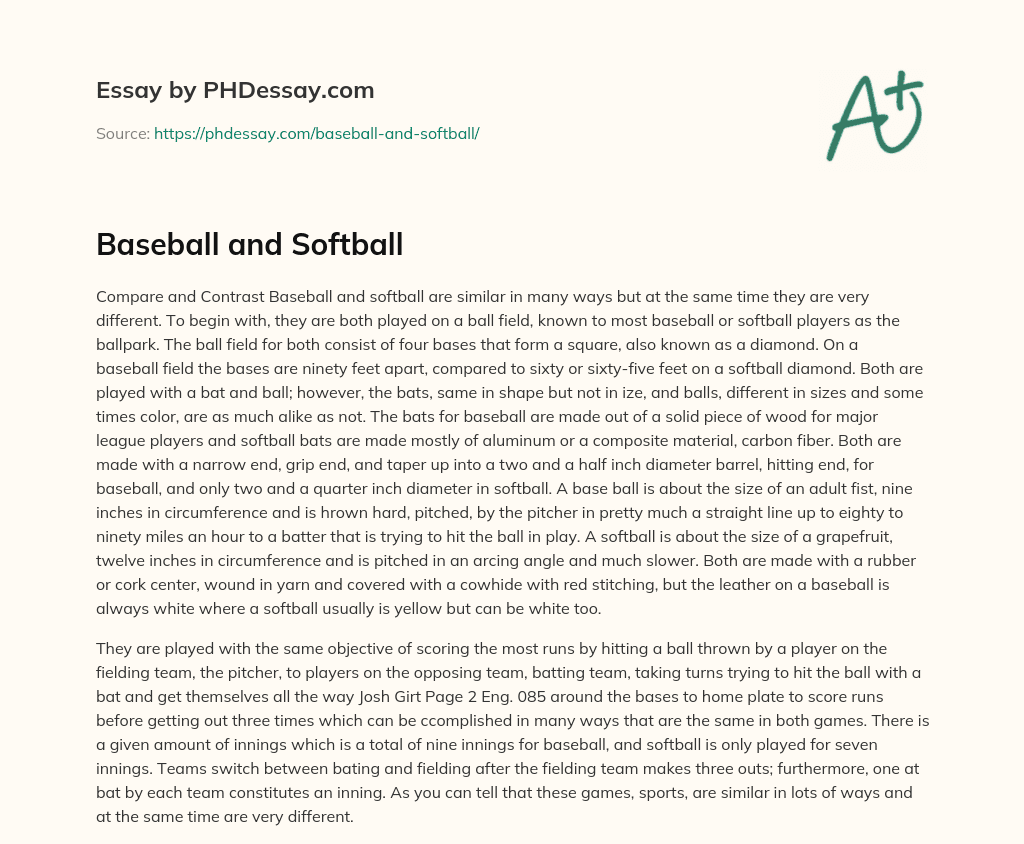 Baseball and Softball essay