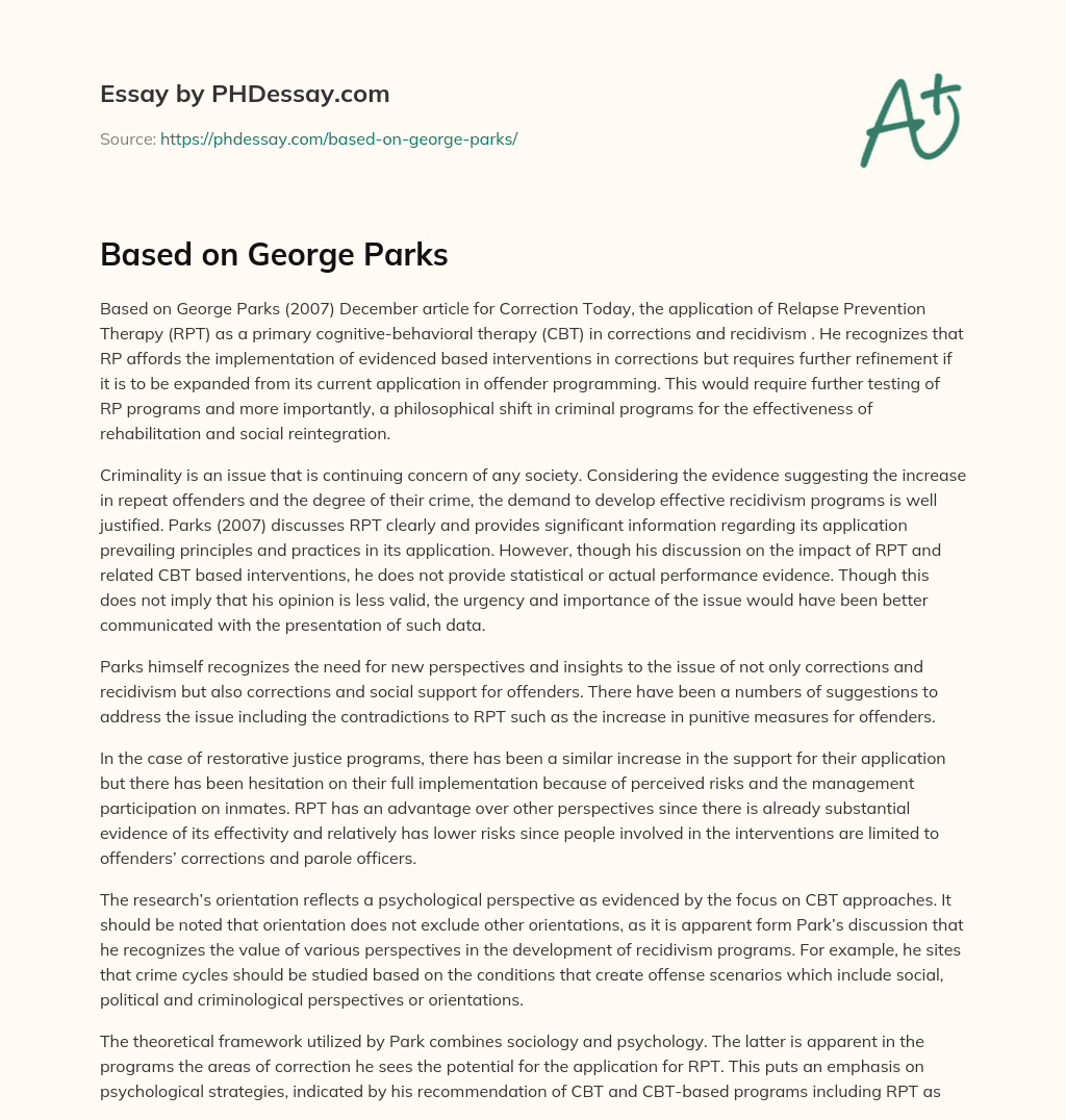 Based on George Parks essay