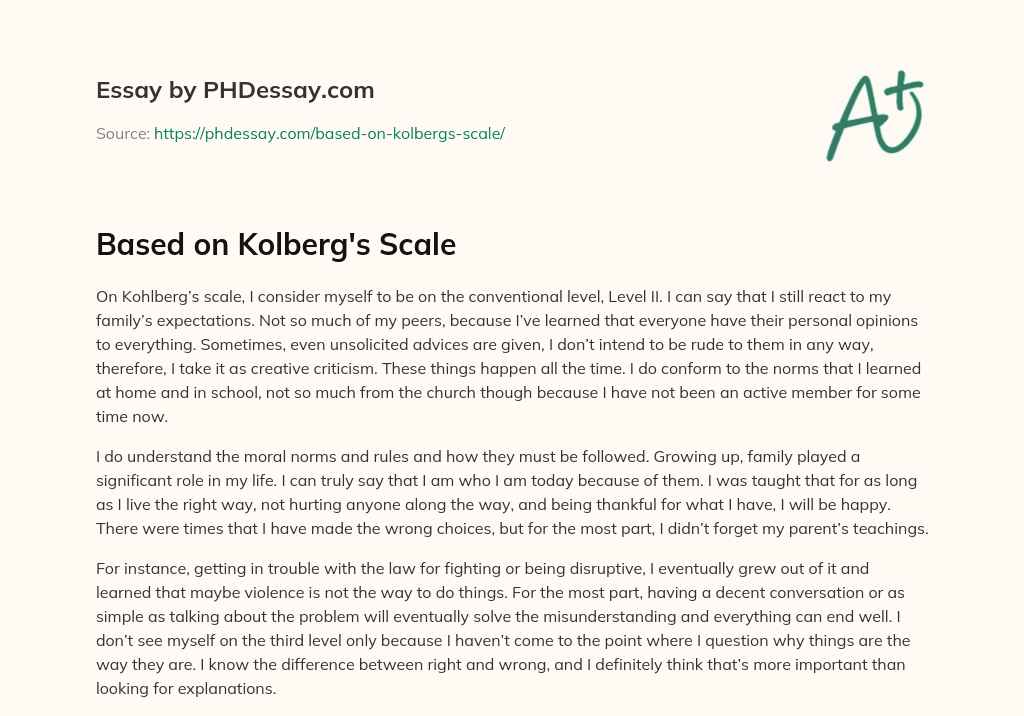 Based on Kolberg’s Scale essay