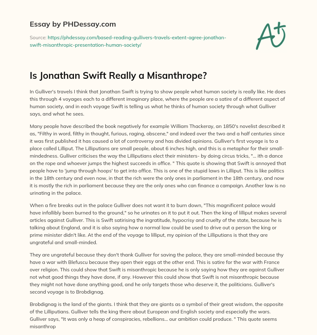 Is Jonathan Swift Really a Misanthrope? essay