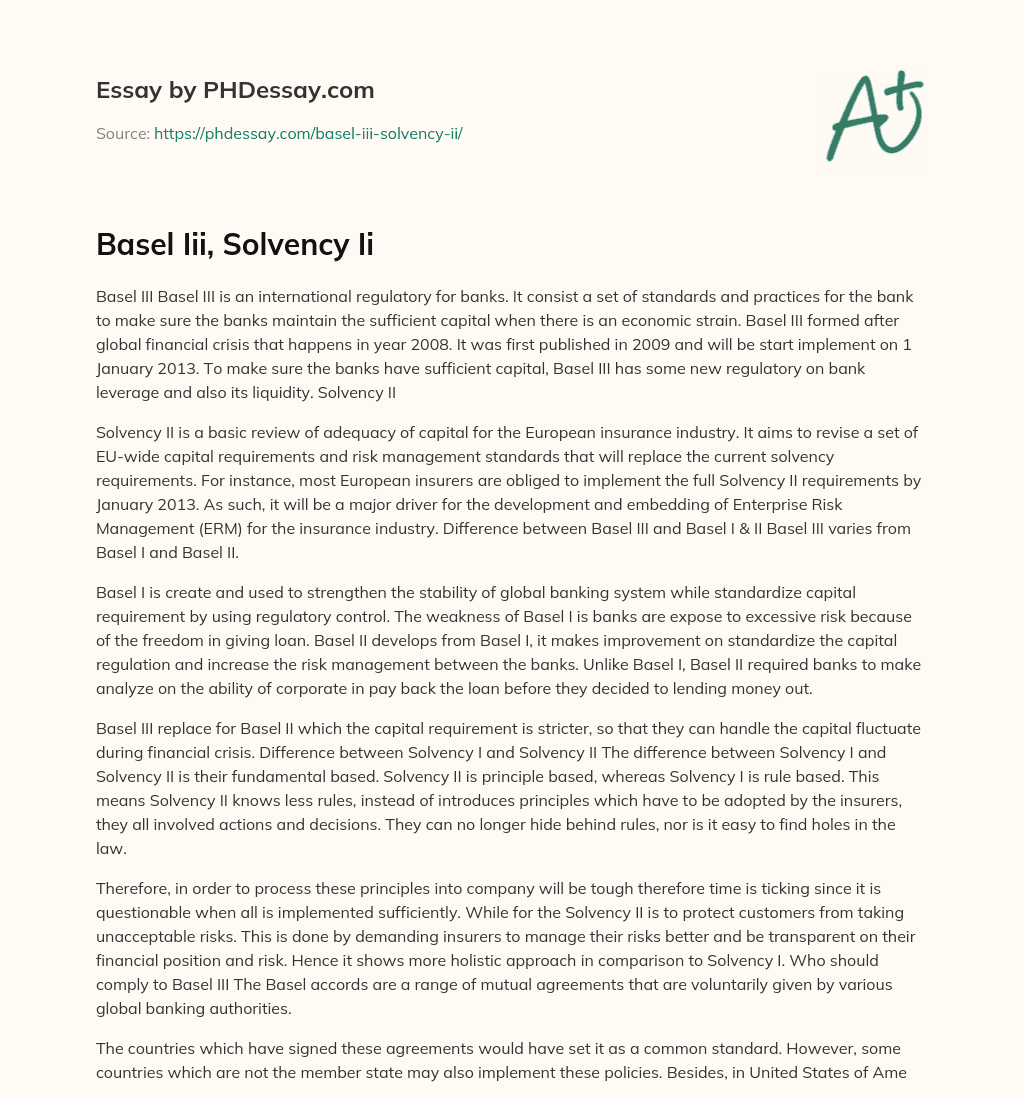 Basel Iii, Solvency Ii essay