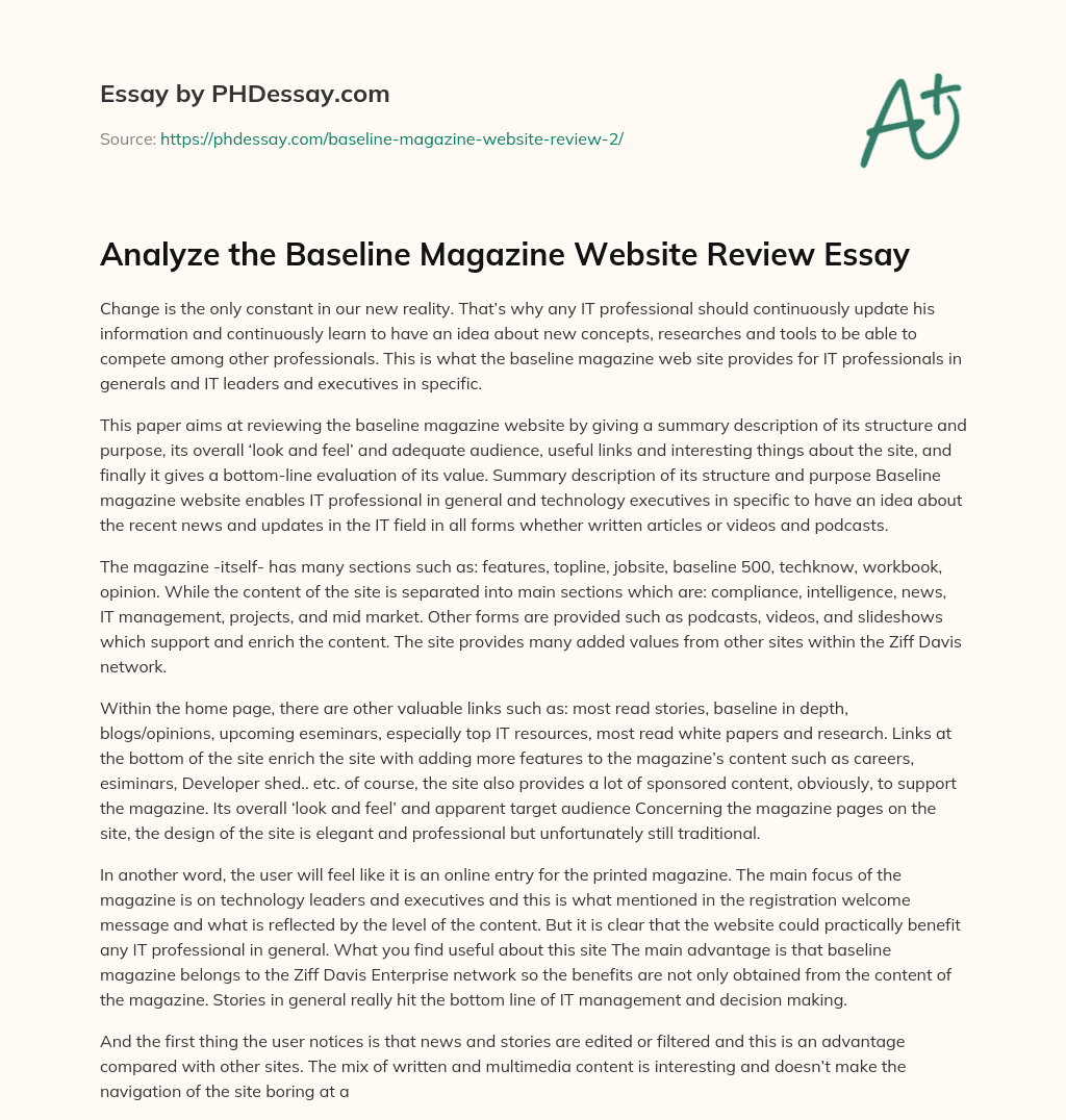 Review of Baseline Magazine Website for IT Professionals and Executives essay