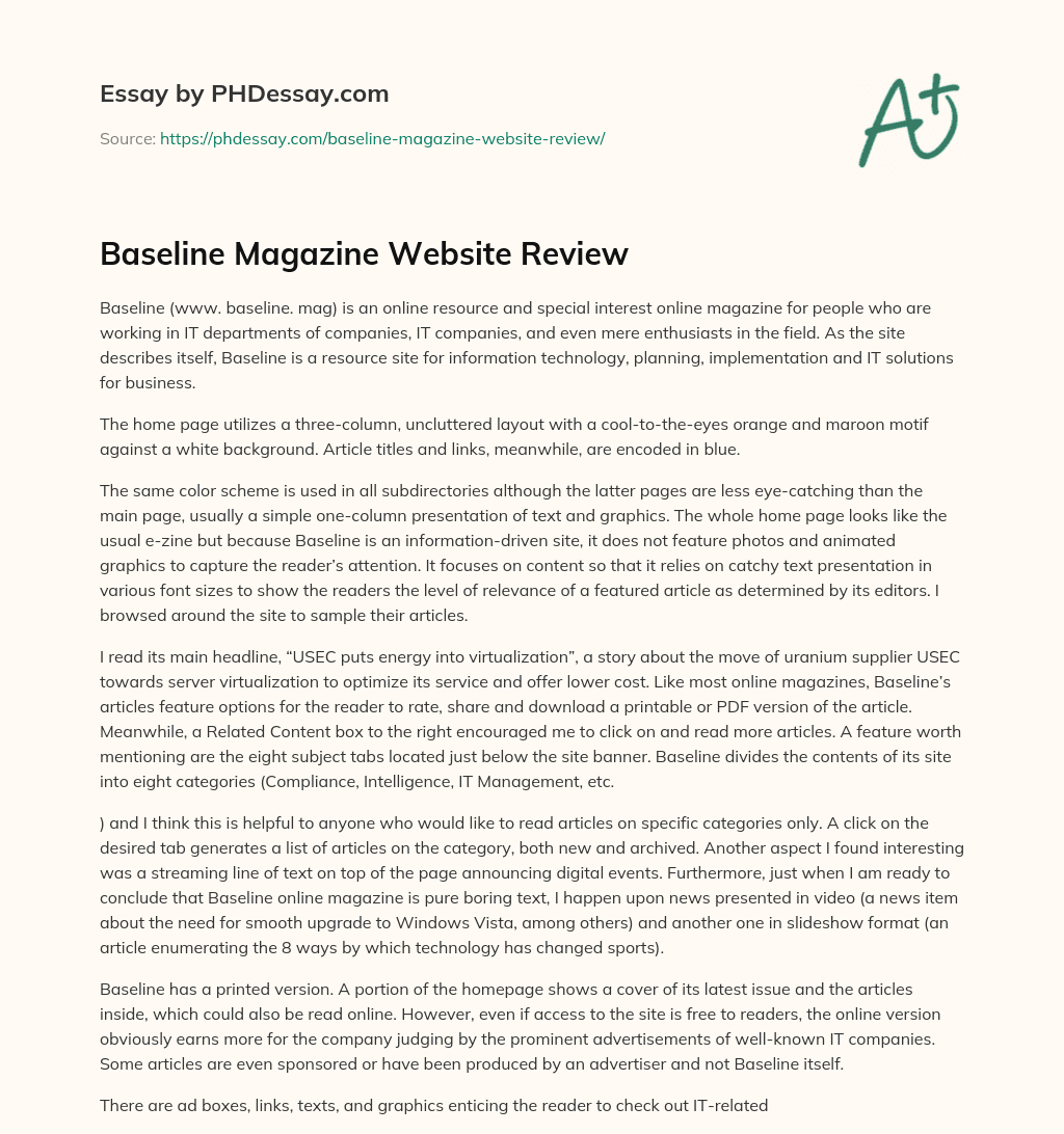 Baseline Magazine Website Review essay