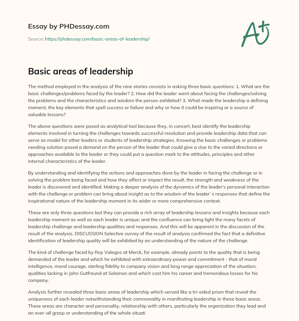 Basic areas of leadership essay
