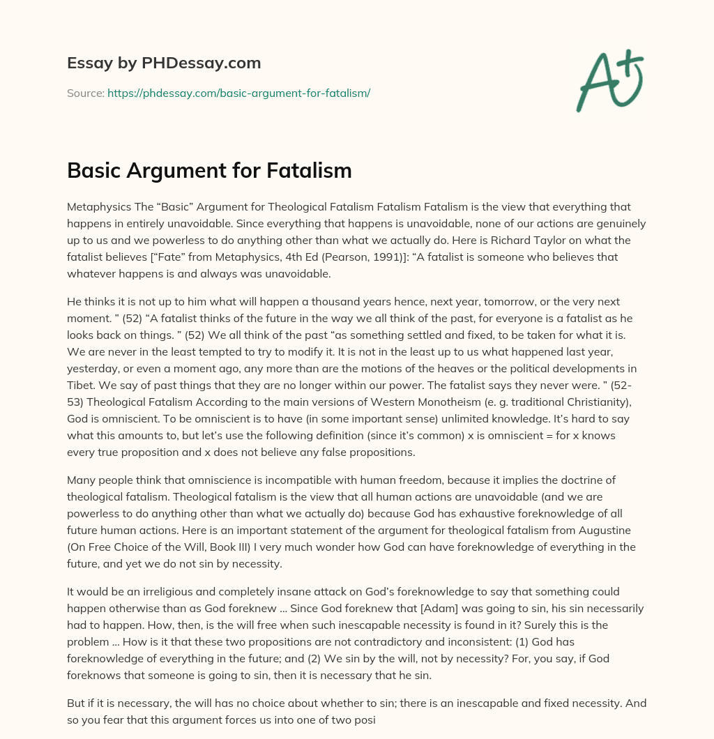 Basic Argument for Fatalism essay