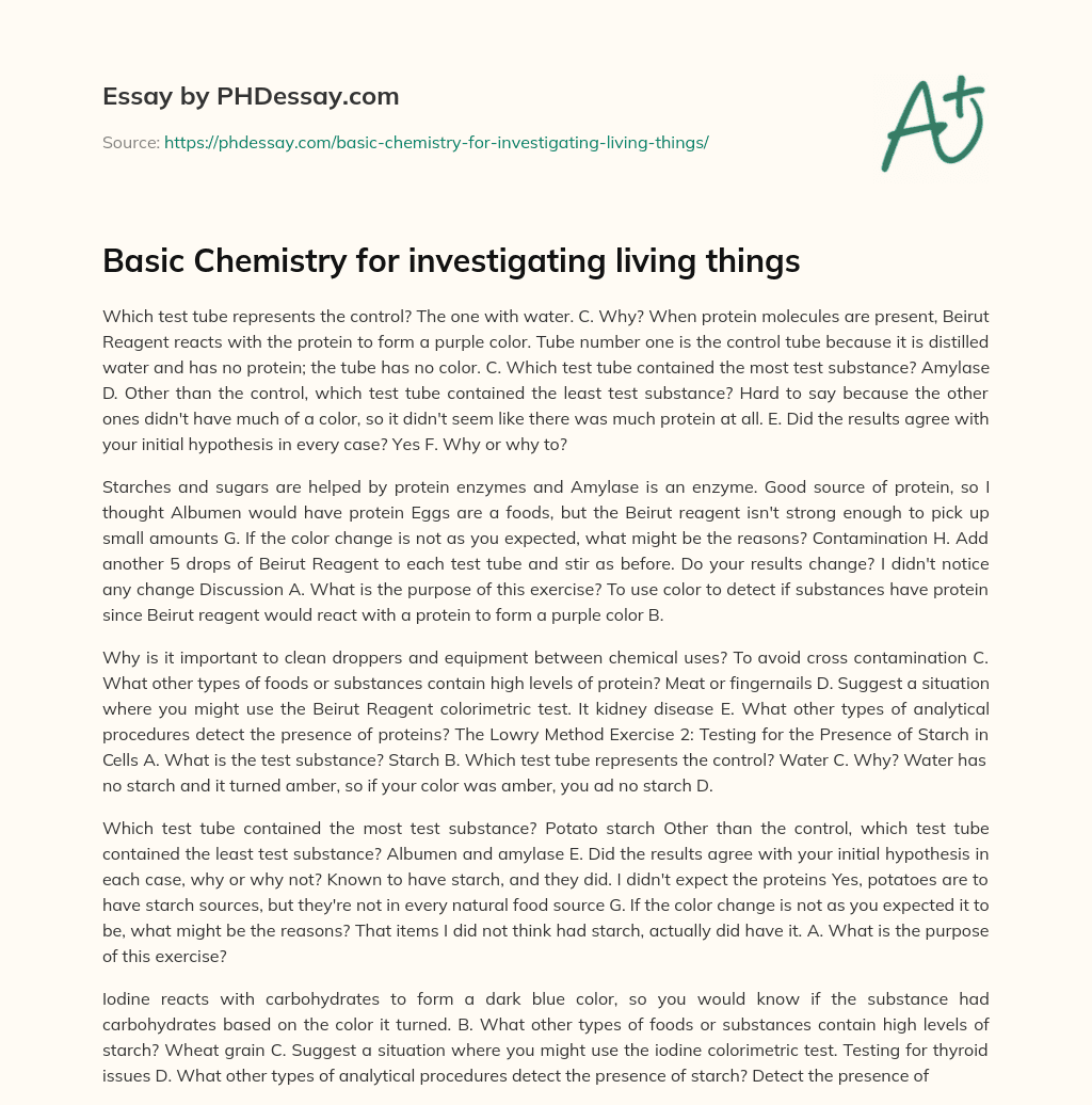 Basic Chemistry for investigating living things essay