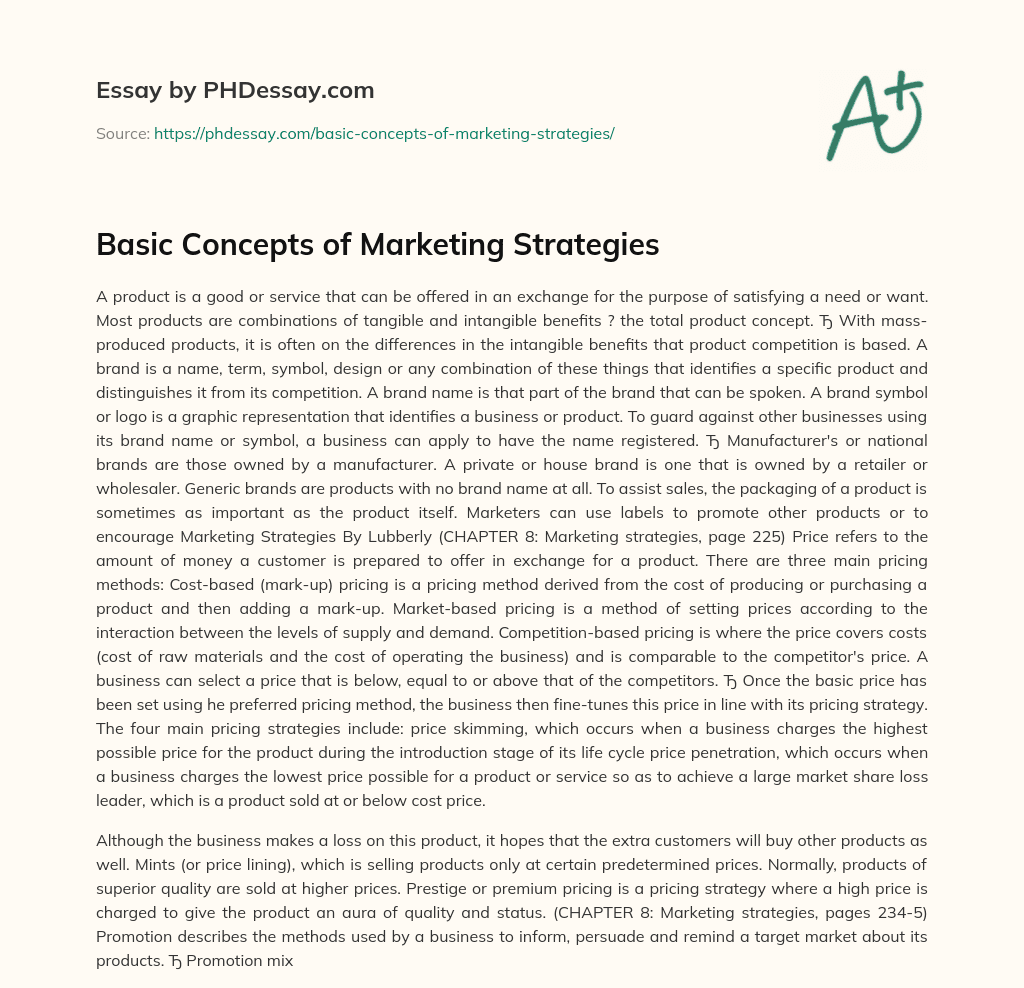 Basic Concepts of Marketing Strategies essay