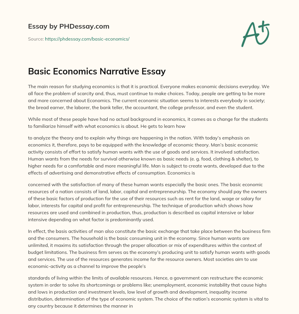Basic Economics Narrative Essay essay
