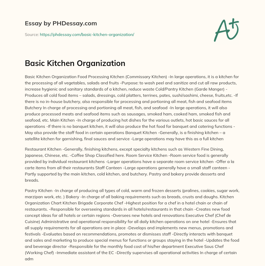 Basic Kitchen Organization essay