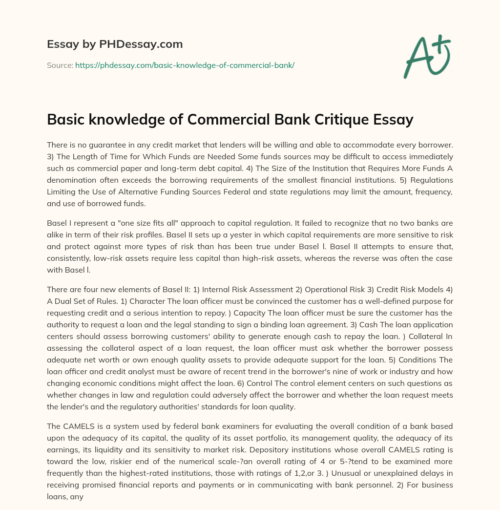 Basic knowledge of Commercial Bank Critique Essay essay