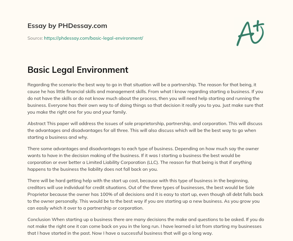 Basic Legal Environment essay