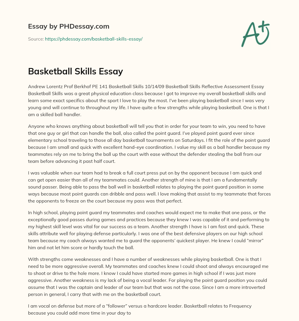 Basketball Skills Essay PHDessay