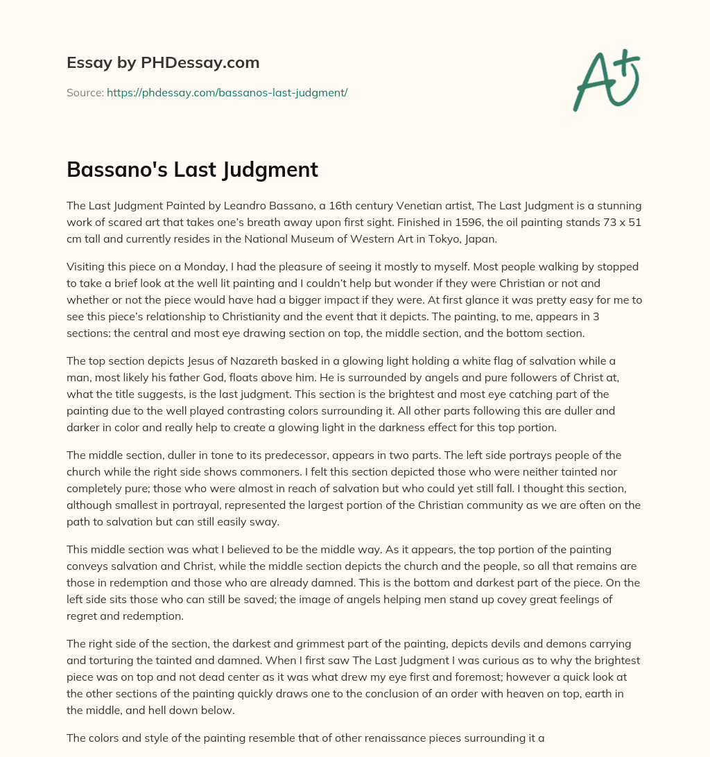 Bassano’s Last Judgment essay