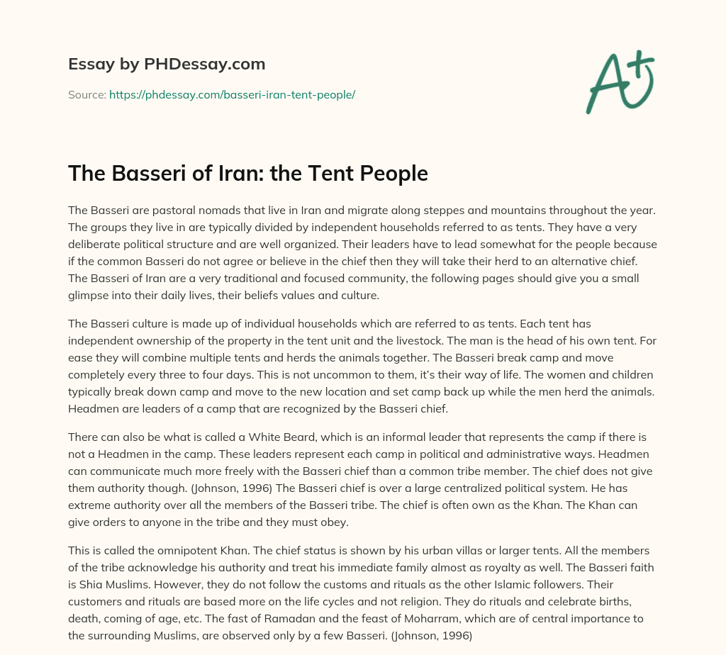 The Basseri of Iran: the Tent People essay