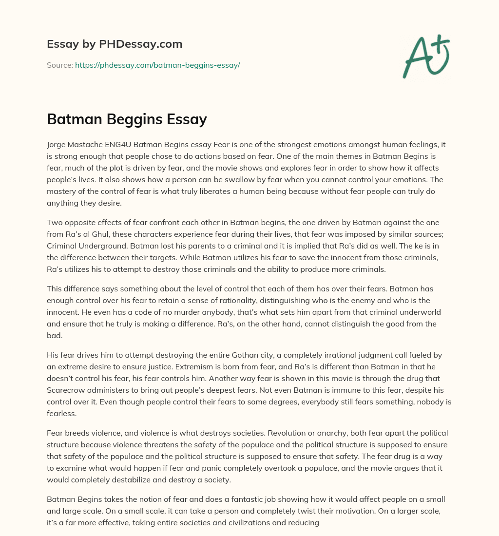Batman Beggins Essay essay