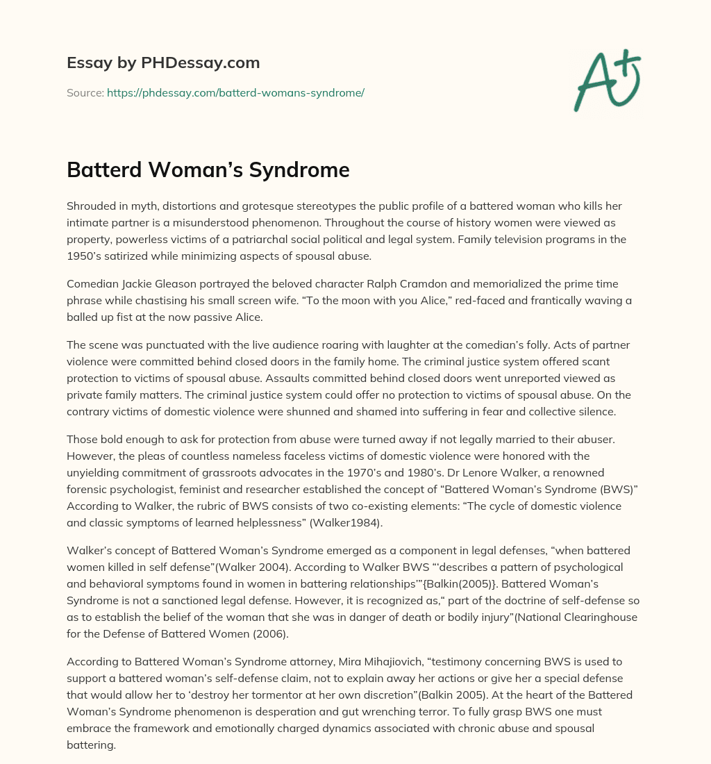 Batterd Woman’s Syndrome essay