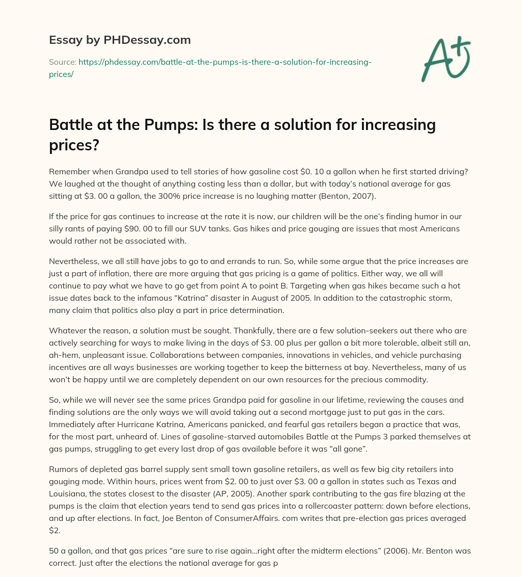 Battle at the Pumps: Is there a solution for increasing prices? essay