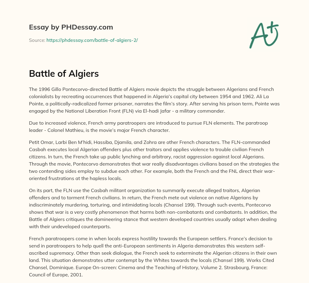 Battle of Algiers essay
