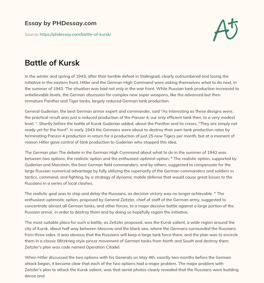 Battle of Kursk essay
