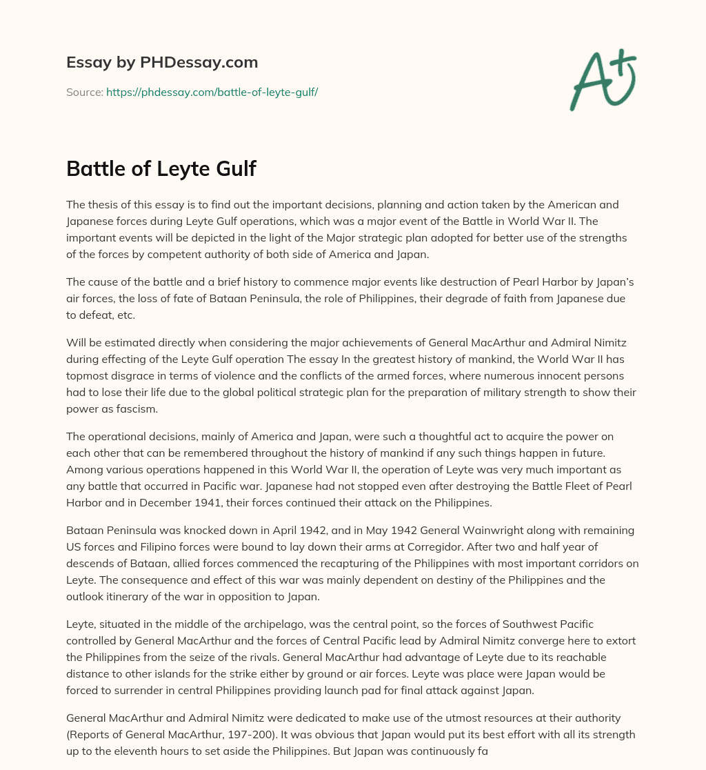 Battle of Leyte Gulf essay