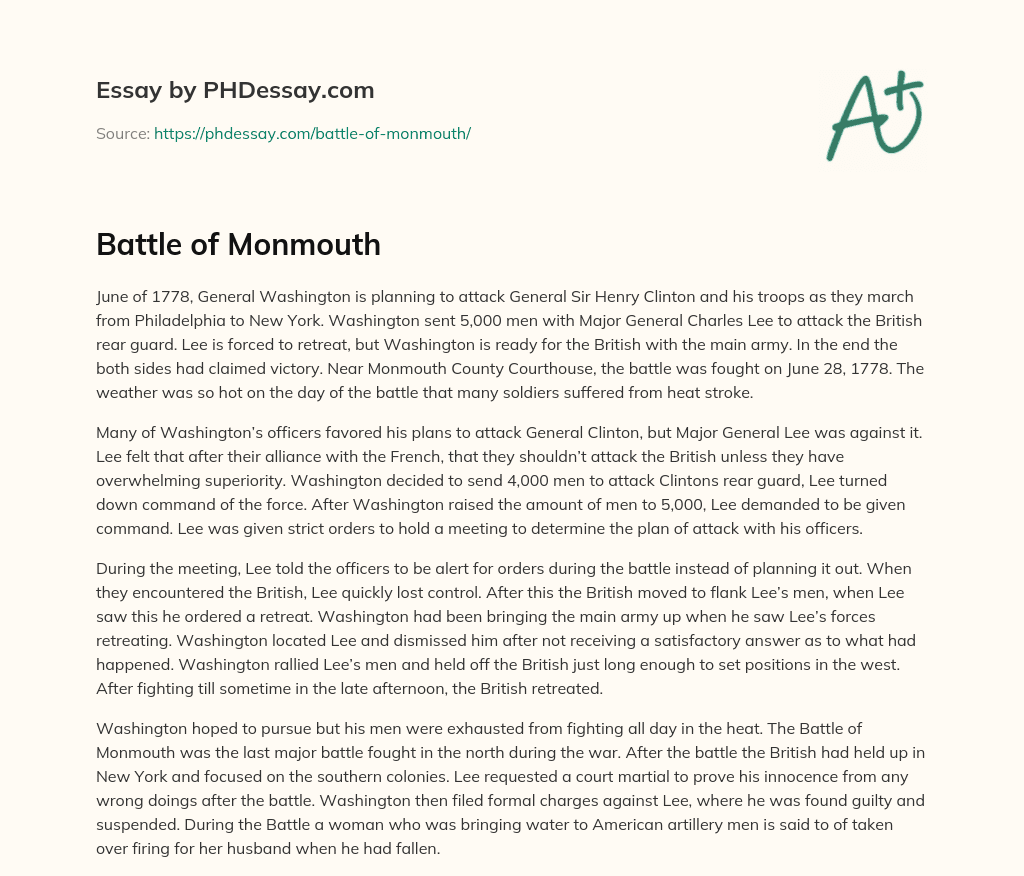 Battle of Monmouth essay
