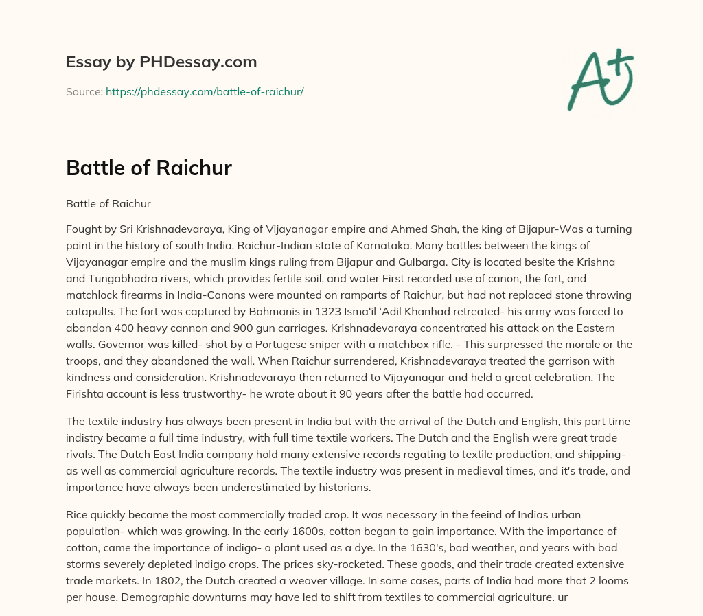 Battle of Raichur essay