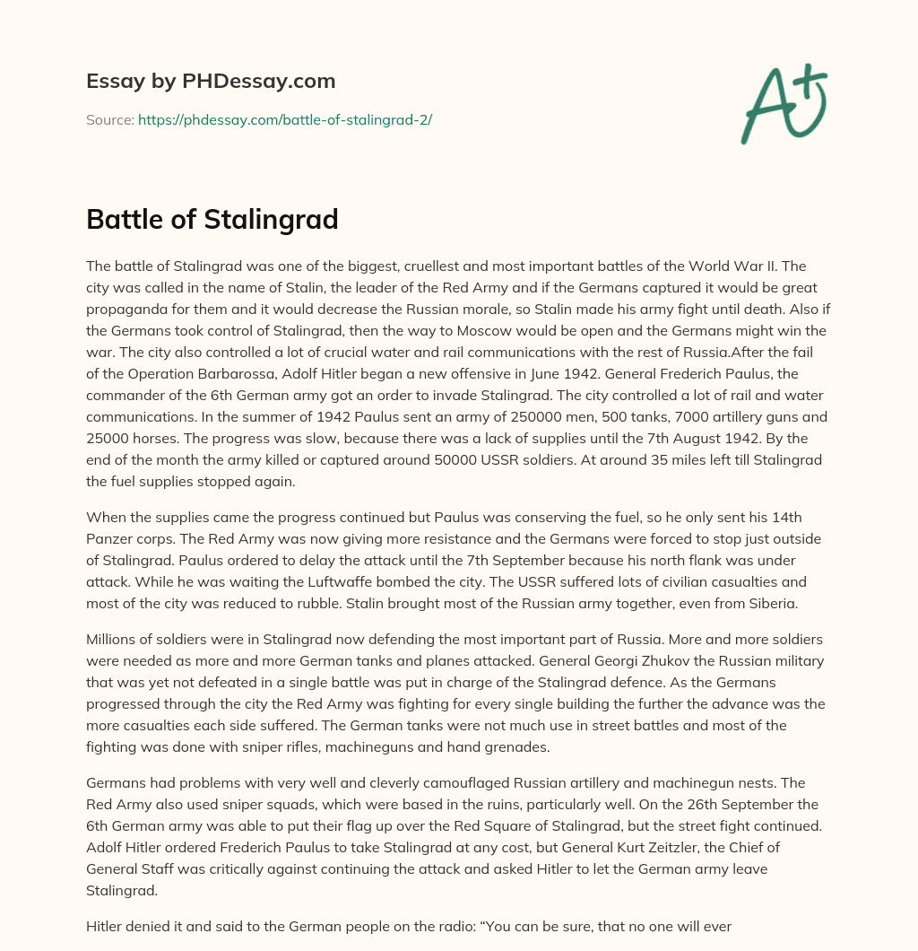 Battle of Stalingrad essay
