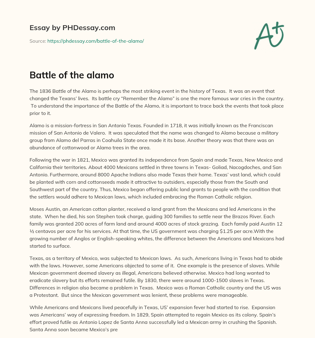 Battle of the alamo essay