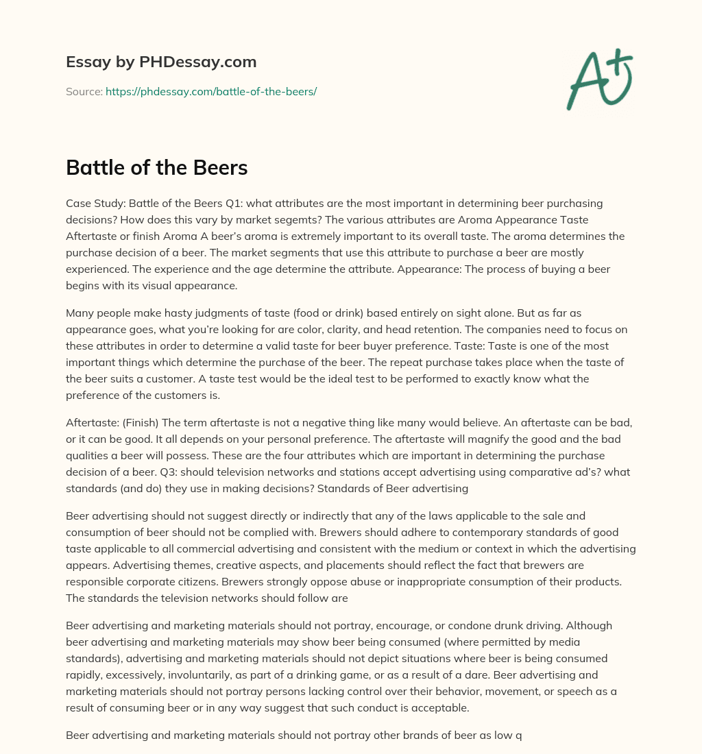 Battle of the Beers essay