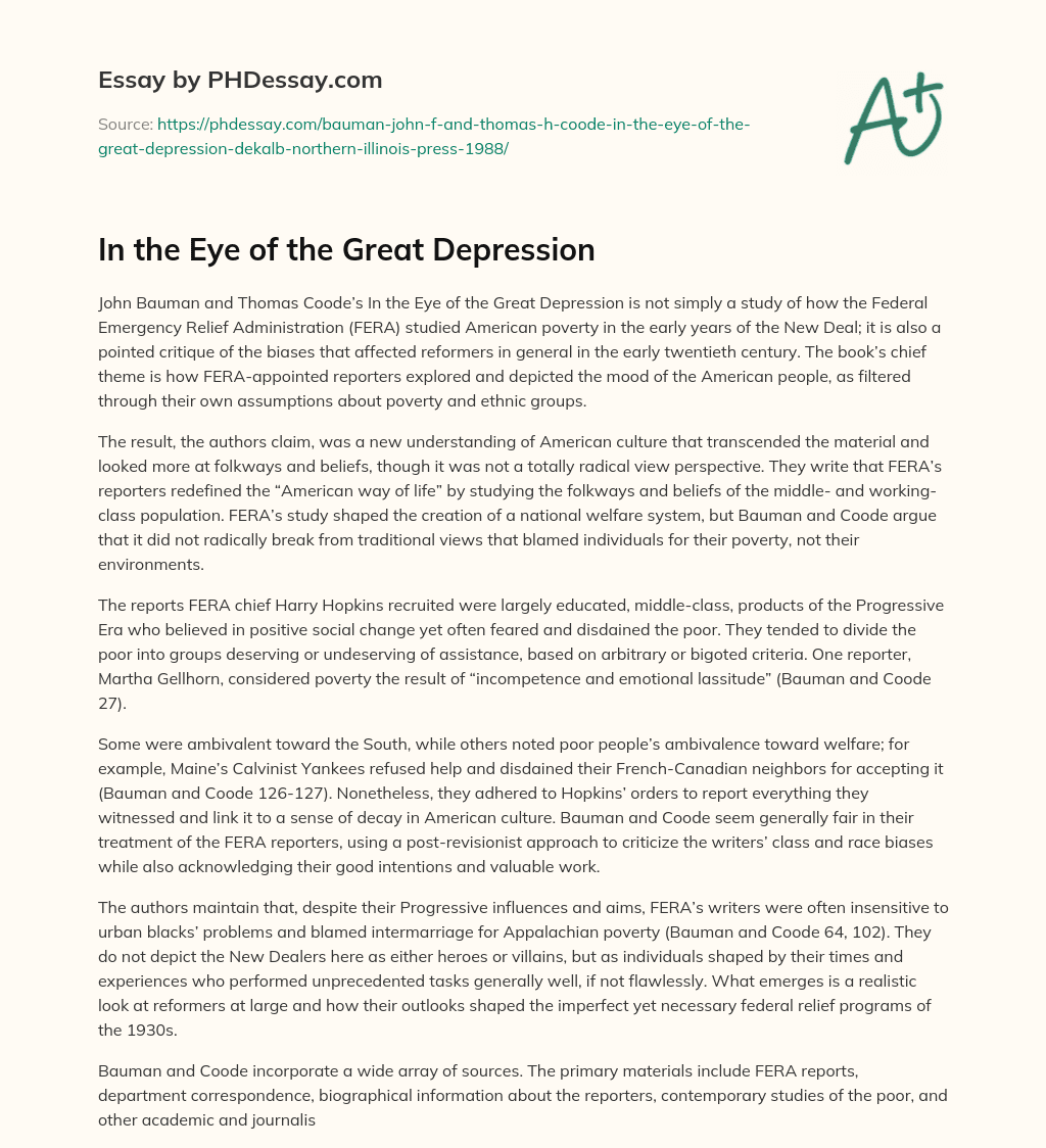 In the Eye of the Great Depression essay