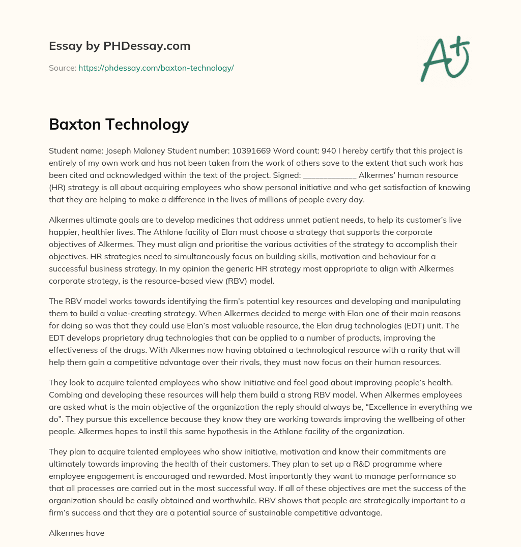 Baxton Technology essay