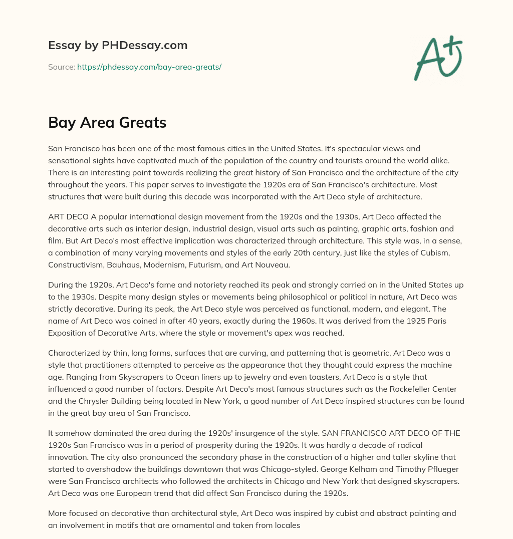 Bay Area Greats essay