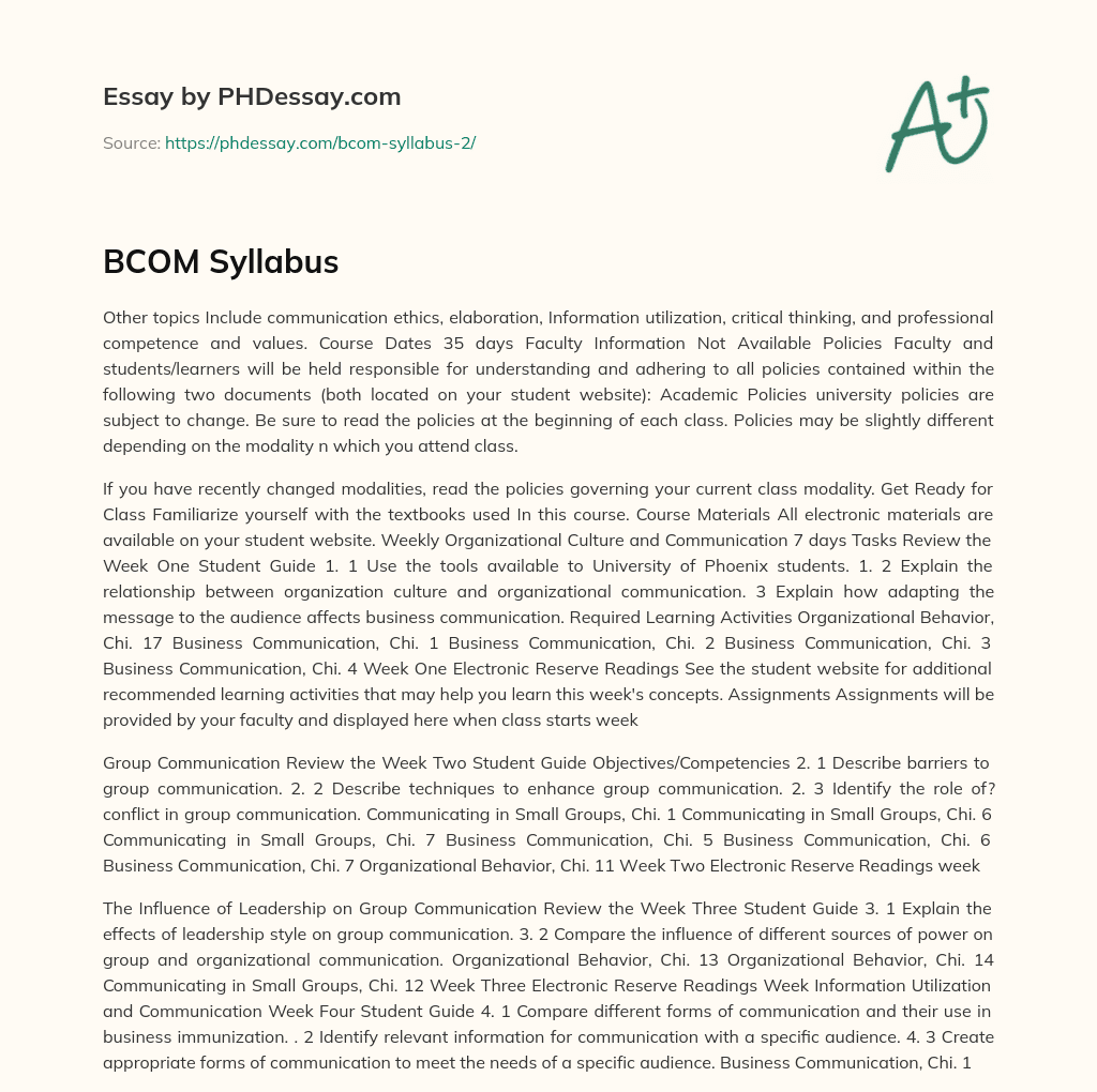 BCOM Syllabus essay