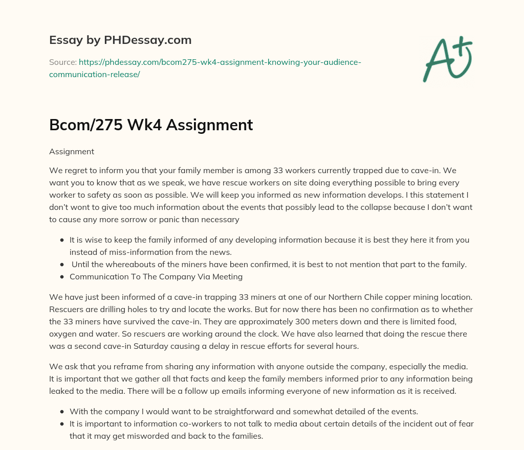 Bcom/275 Wk4 Assignment essay