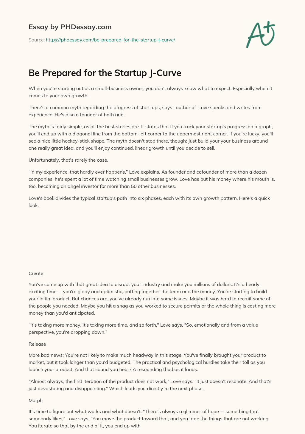 Be Prepared for the Startup J-Curve essay