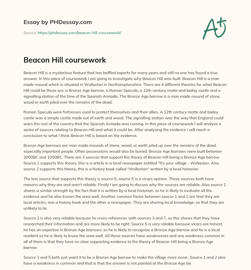 Beacon Hill coursework essay