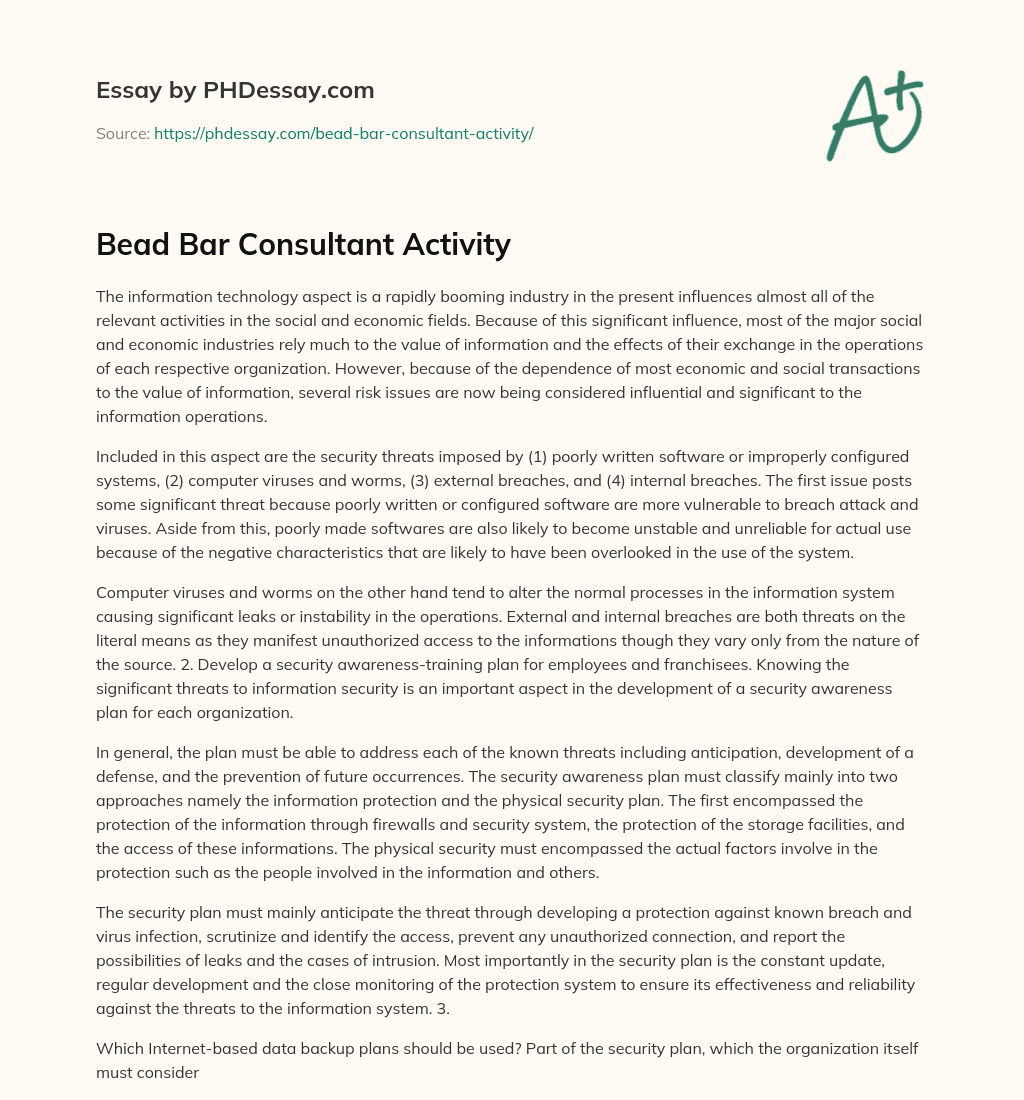 Bead Bar Consultant Activity essay