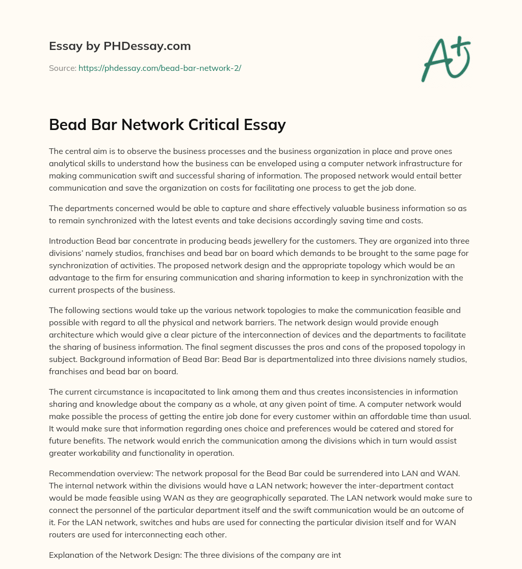 Bead Bar Network Critical Essay essay
