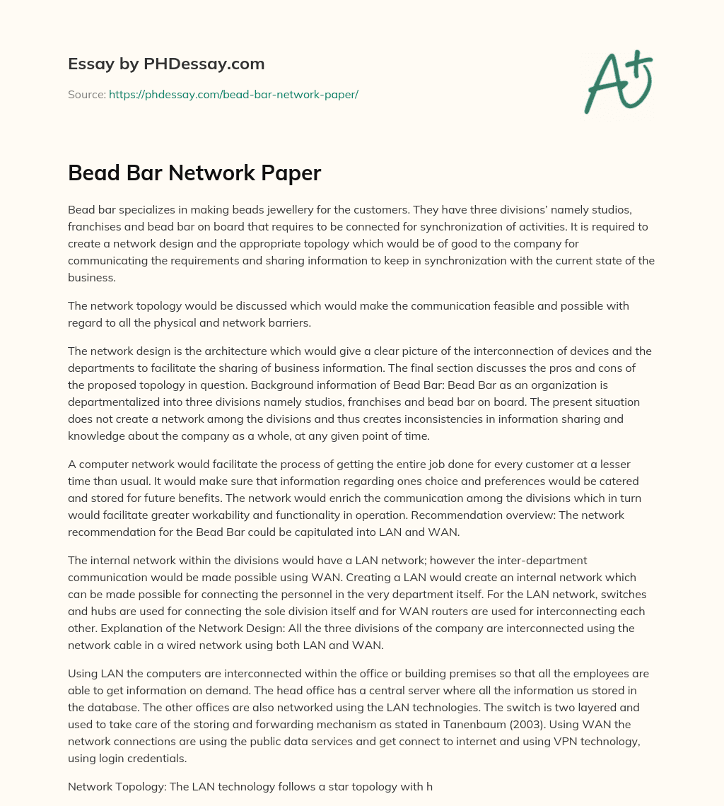 Bead Bar Network Paper essay